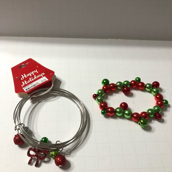 Happy Holidays bracelets bangles bells multi color silver set of 2 new sets jewe - Picture 4 of 10